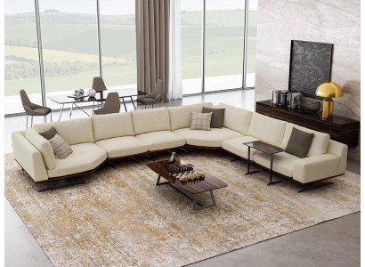 Designová rohová sedací souprava L tvaru s konferenčním stolečkem pro obývací pokoj, luxusní nábytek.