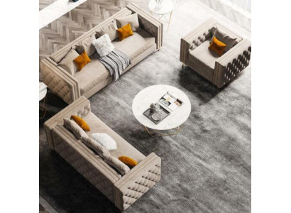Sametová relaxační sedací souprava designová pohovka se třemi sedadly a délkou 233 cm.