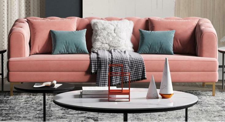 Tříkřeselná relaxační designová pohovka s loungovým textilním potahem.