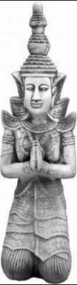 Buddha socha v kamenném designu. Velká socha pro zahradní dekoraci.