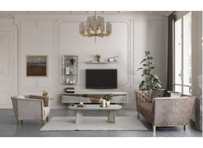 Šedý obývací pokoj dřevěné nábytek Designérská TV skříň závěsné skříně nábytek do obývacího pokoje
