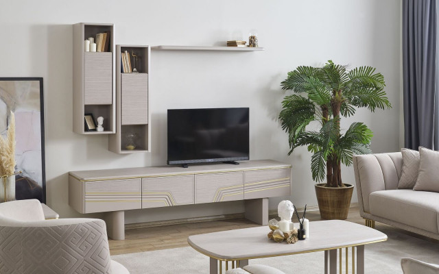Šedé obývací regály Luxusní TV stůl Designer RTV stěnové skříně 4 díly
