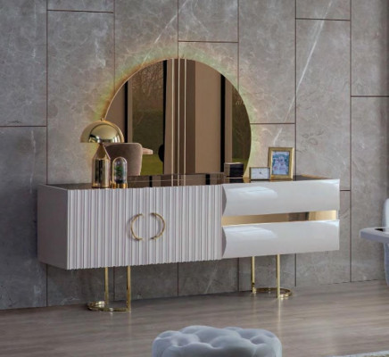 Designer Bílá nerezová nástěnka Moderní jídelní stůl z dubu Edlová komoda