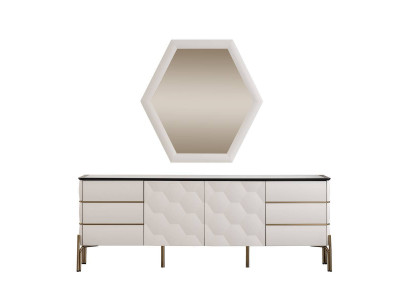 Moderní jídelní set designérská bílá skříňka Velké zrcadlo 2 kusy