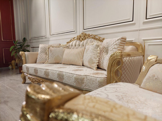 Chesterfield Sofa Barock Couch dřevěný samet tří sedadel klasické sedací soupravy nábytek