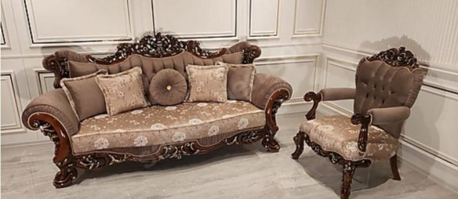 Barokní třímístná pohovka Chesterfield pohovka nábytek pohovka křesílka látková hnědá