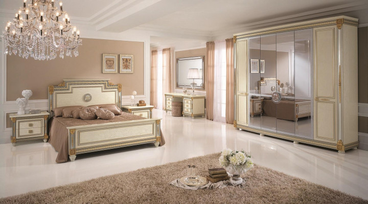 Ložnice Set Design Moderní Luxusní Nábytek Postel 2x Nocní stolek 7 dílný Italský Nový