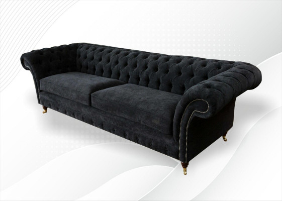 Velká sedací souprava 4místná pohovka Chesterfield potah kůže textil černá