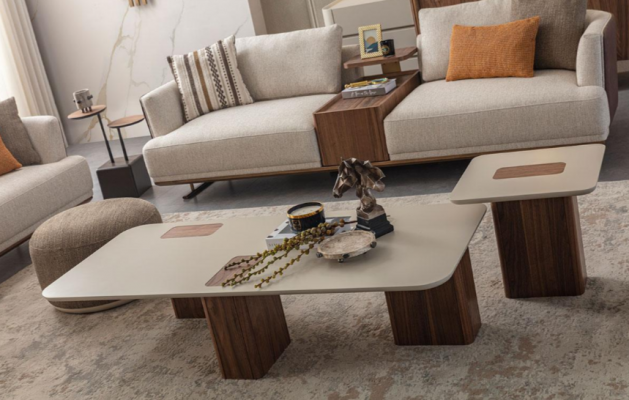 Konferenční stůl Stoly Stůl Design Luxus Nábytek Beige Dřevo Obývací pokoj Nový