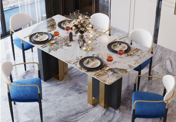 Stůl mramorového stylu Kuchyň Moderní jídelní stůl Stoly Jídelna Luxus Nábytek Design
