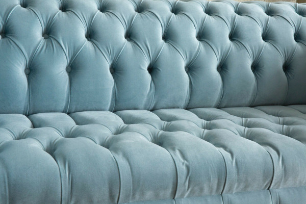 Chesterfield 3M-place Upholstered Sofa Leather Sofa Couch Textile Modern Style Blue