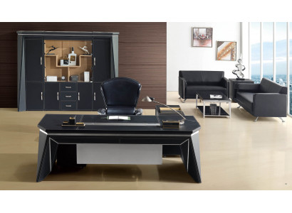 Šéf kanceláře Stůl Psací stůl Design nábytek Kůže Dřevo 2 kusy Set